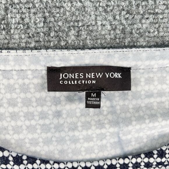 Jones New York Collection Blue White Houndstooth Viscose Stretch Tee Top M - Picture 3 of 10